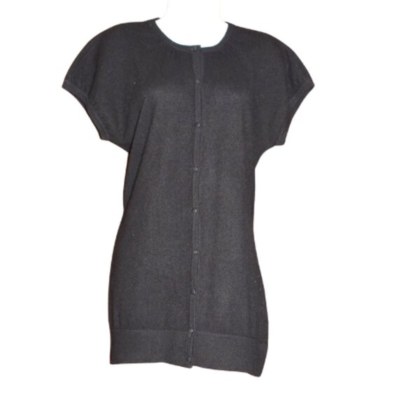 Neiman Marcus Black Cashmere Short Sleeve Button Up Sweater Size Large - Picture 1 of 12